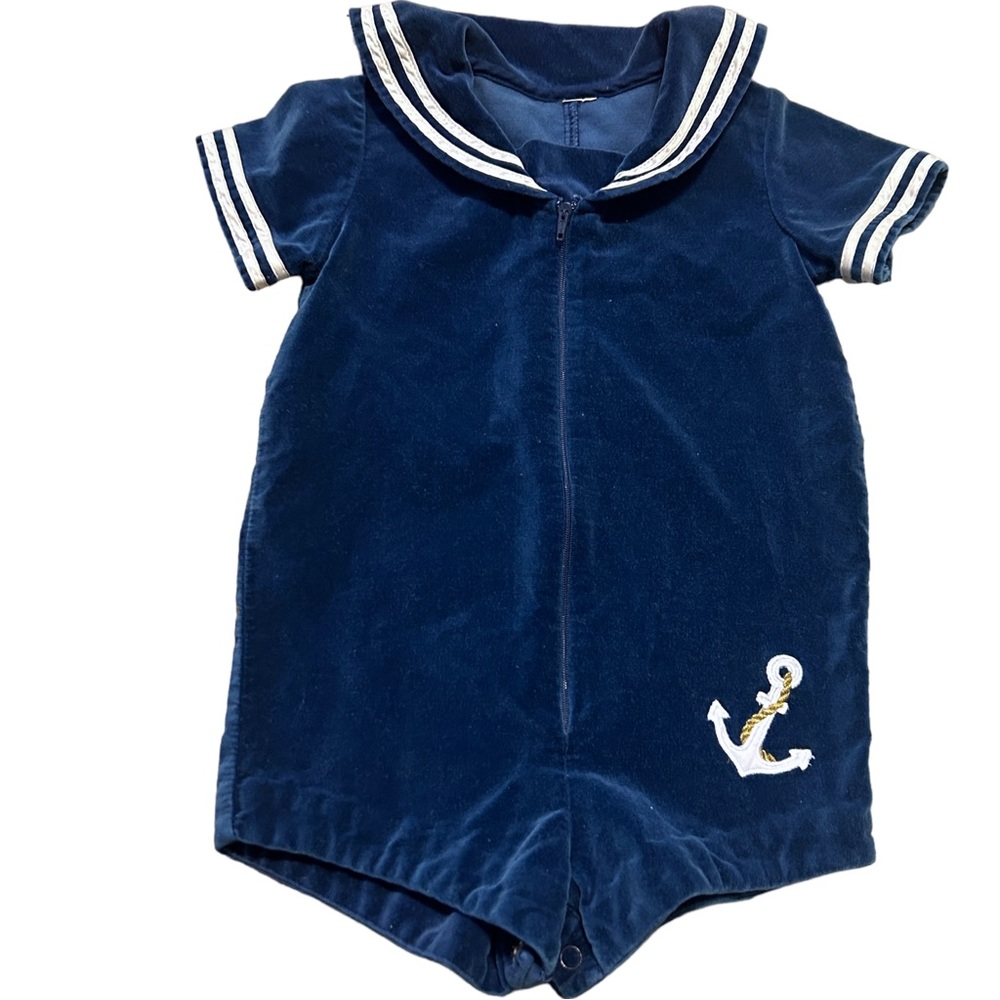 Vintage baby boy sailor velvet romper size approx 12 Mo